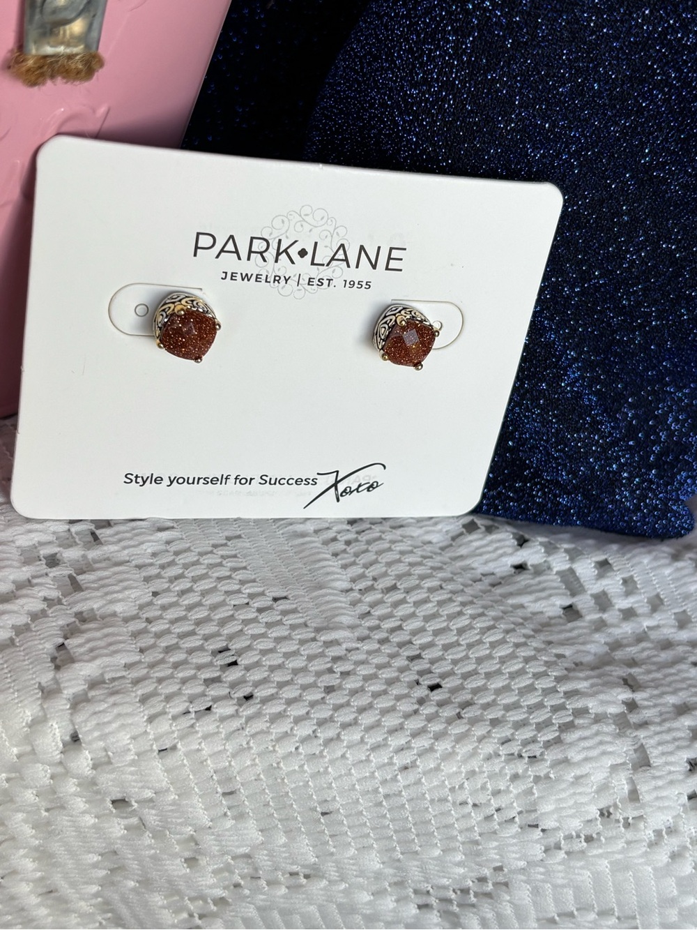 Park Lane Limited Edition Caramel Baby Stud Earrings in Silver-and-Gold Setting - Picture 7 of 7